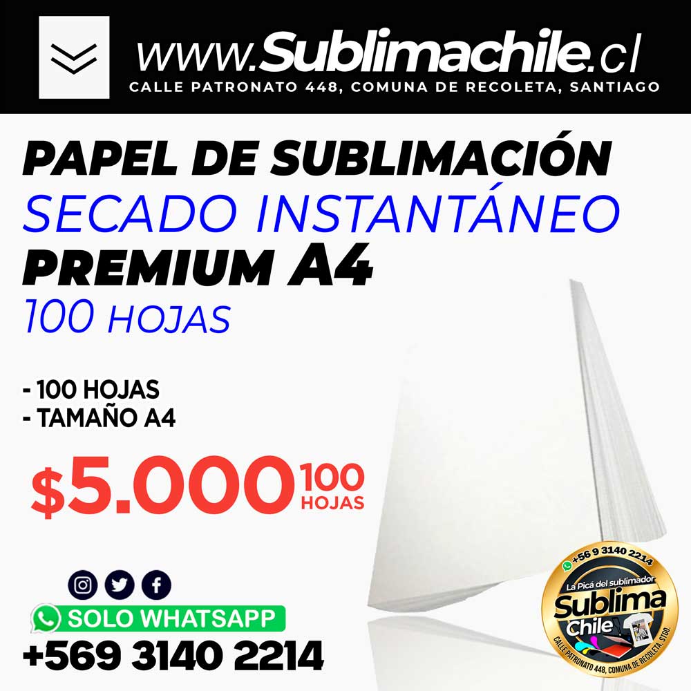 Papel de Sublimacion Premium A4 - Sublimachile - Santiago Chile