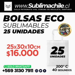Pack 25 Bolsas Eco Sublimables 25x30x10 cm