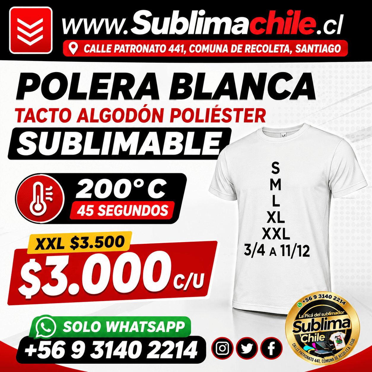 Polera Sublimable Tacto Algodón Blanca 1 Polera Sublimable Tacto Algodón Blanca