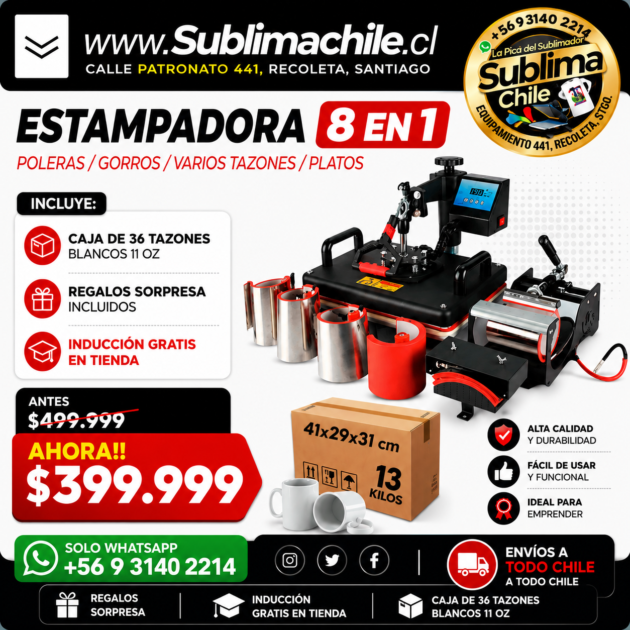 Máquina Estampadora 8 en 1 para Sublimar 29x38 cm 1 Máquina Estampadora 8 en 1 para Sublimar 29x38 cm