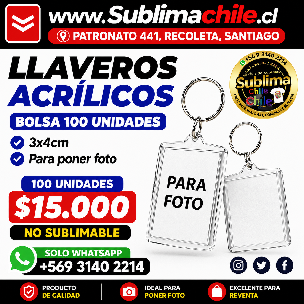 LLavero de acrilico Porta foto - 100 unidades 1 LLavero de acrilico Porta foto - 100 unidades