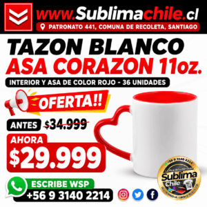 Tazones Asa de Corazon para Sublimar 11oz
