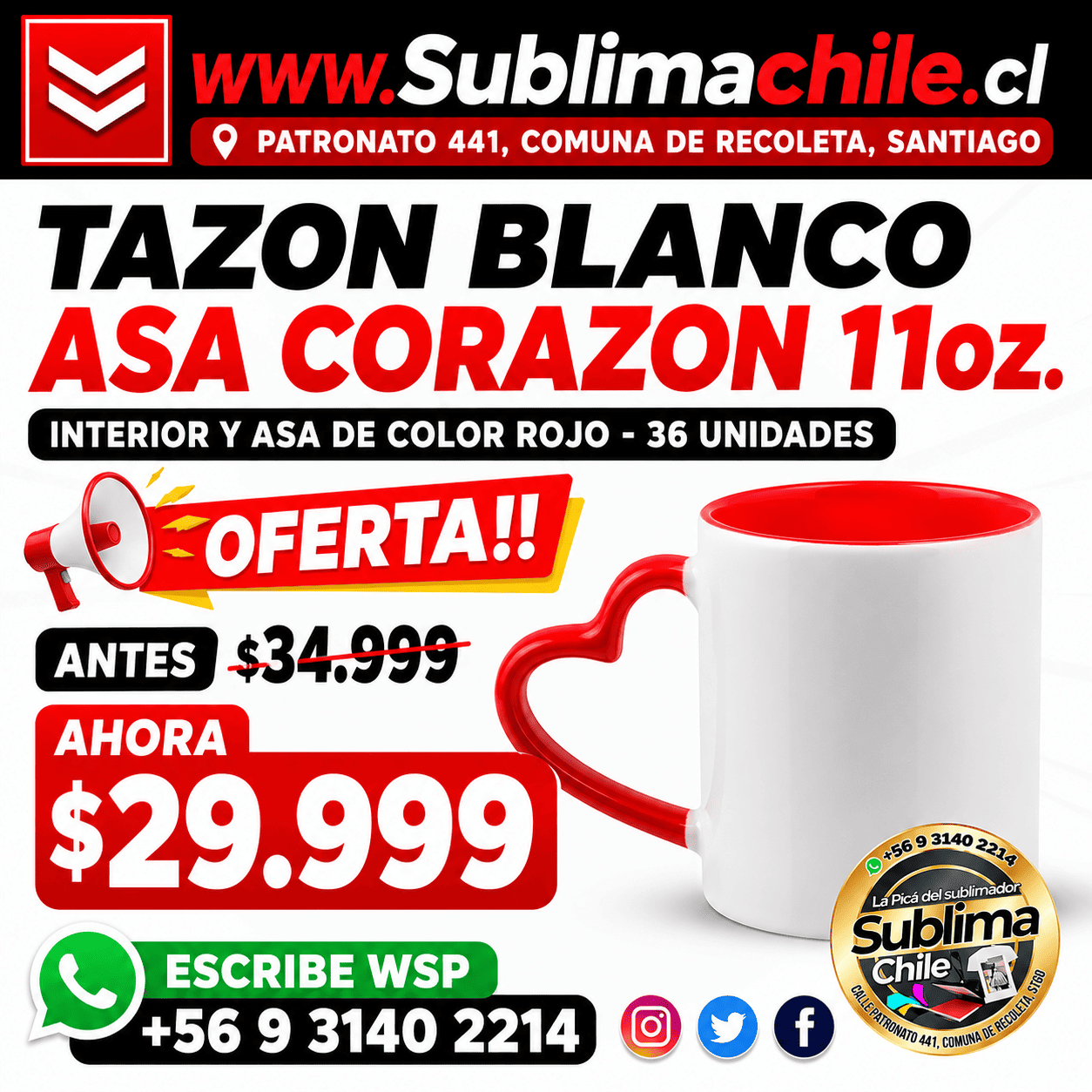 Tazones Asa de Corazon para Sublimar 11oz 1 Tazones Asa de Corazon para Sublimar 11oz