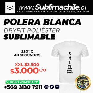 Polera DryFit 100% poliéster para Sublimar