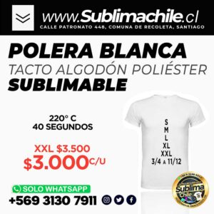 Polera Sublimable Tacto Algodón Blanca