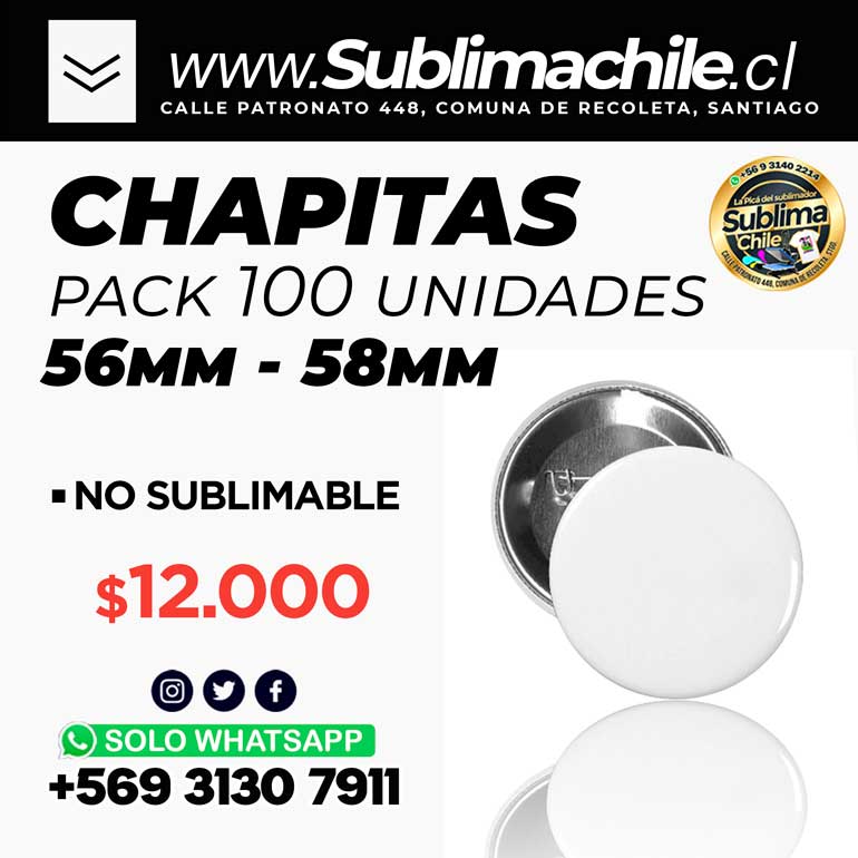 Pack 100 chapitas 56mm or 58mm