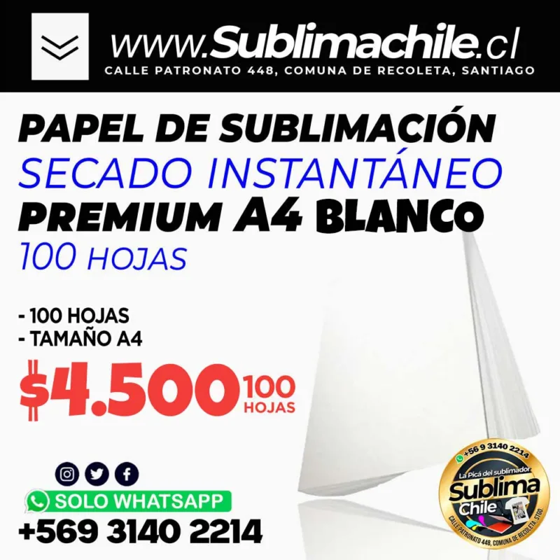 Papel de Sublimacion Premium A4 100 hojas jpg