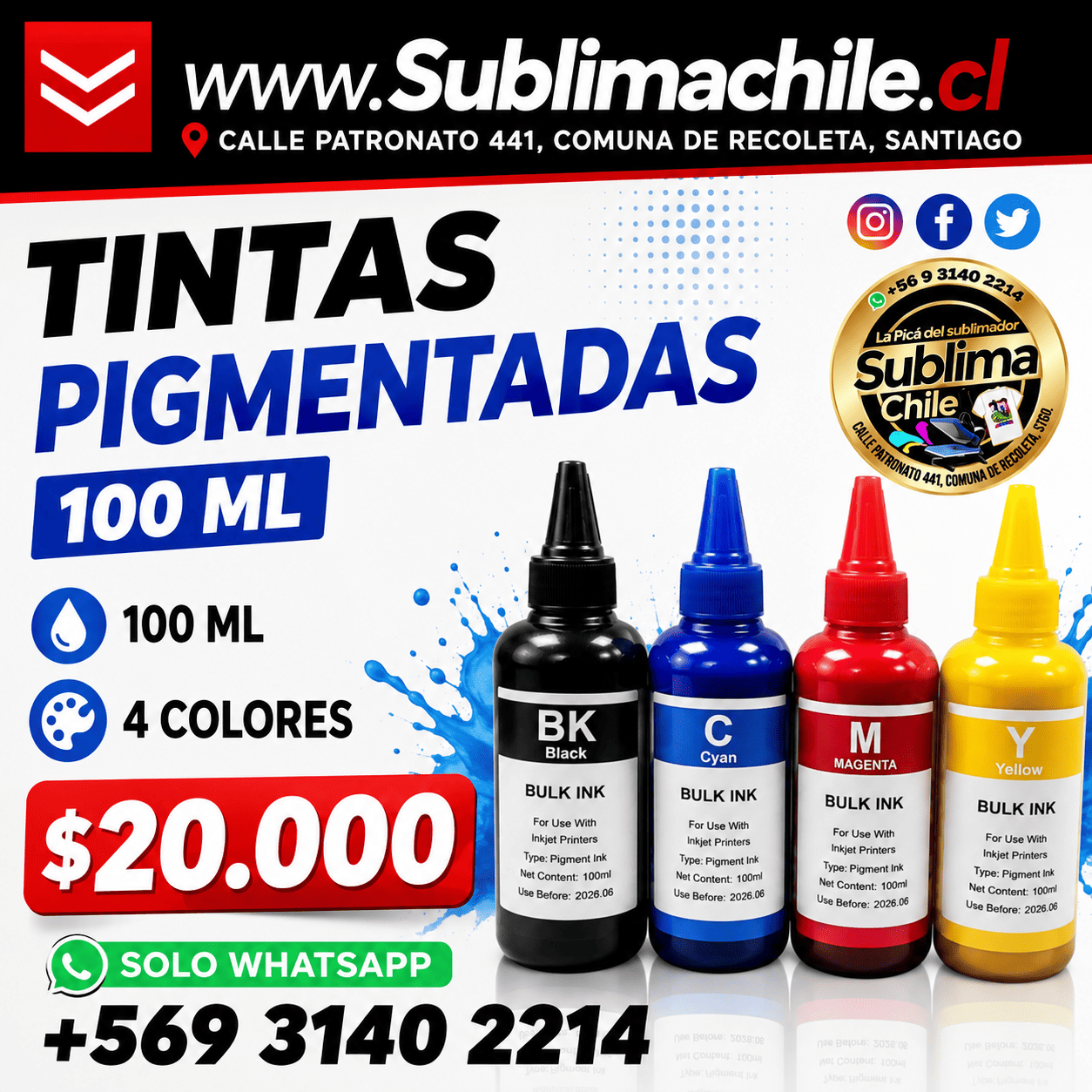Pack Tinta Pigmentada 4 colores 100ml 1 Pack Tinta Pigmentada 4 colores 100ml