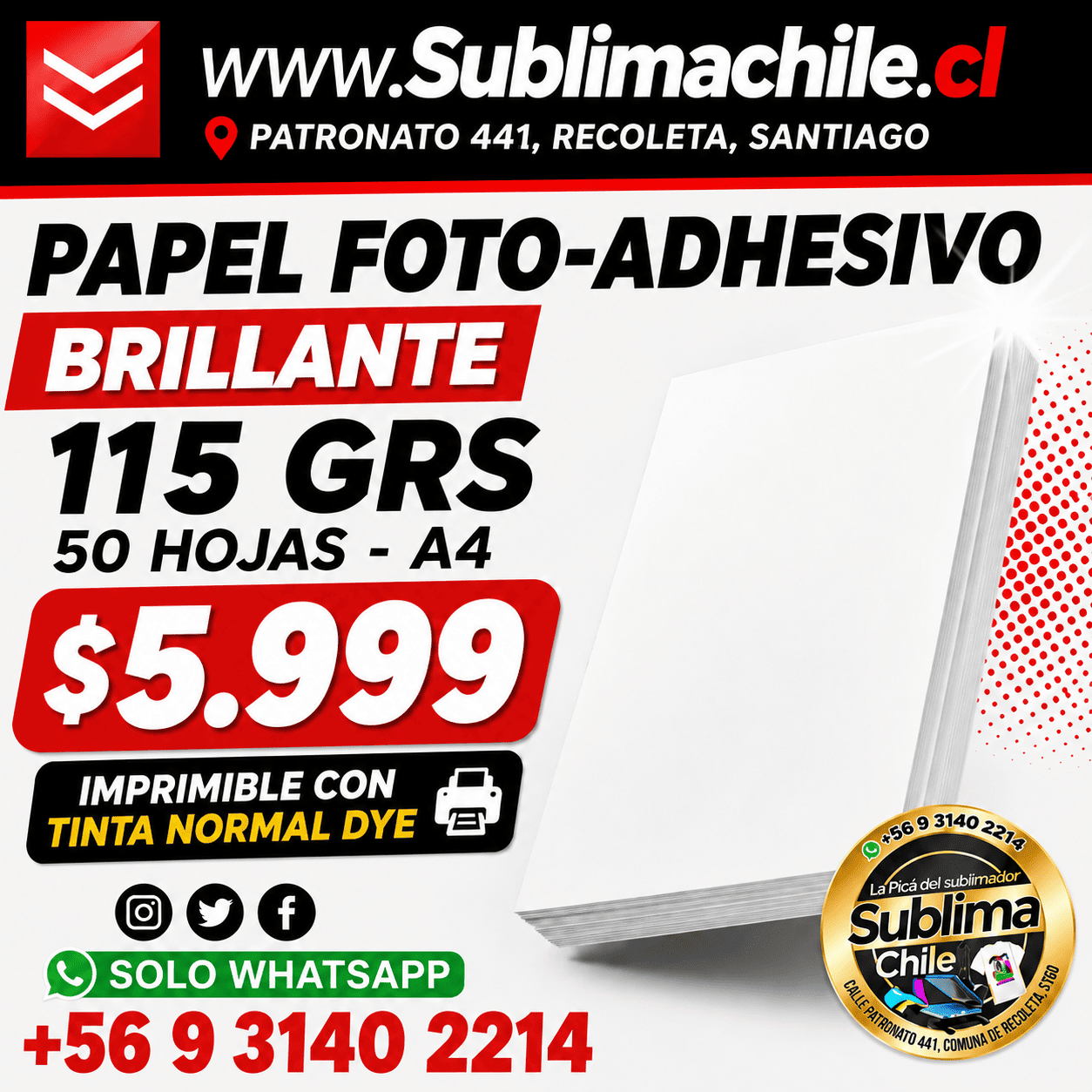Papel Fotografico Adhesivo 115gr A4 - 50 hojas 1 Papel Fotografico Adhesivo 115gr A4 - 50 hojas