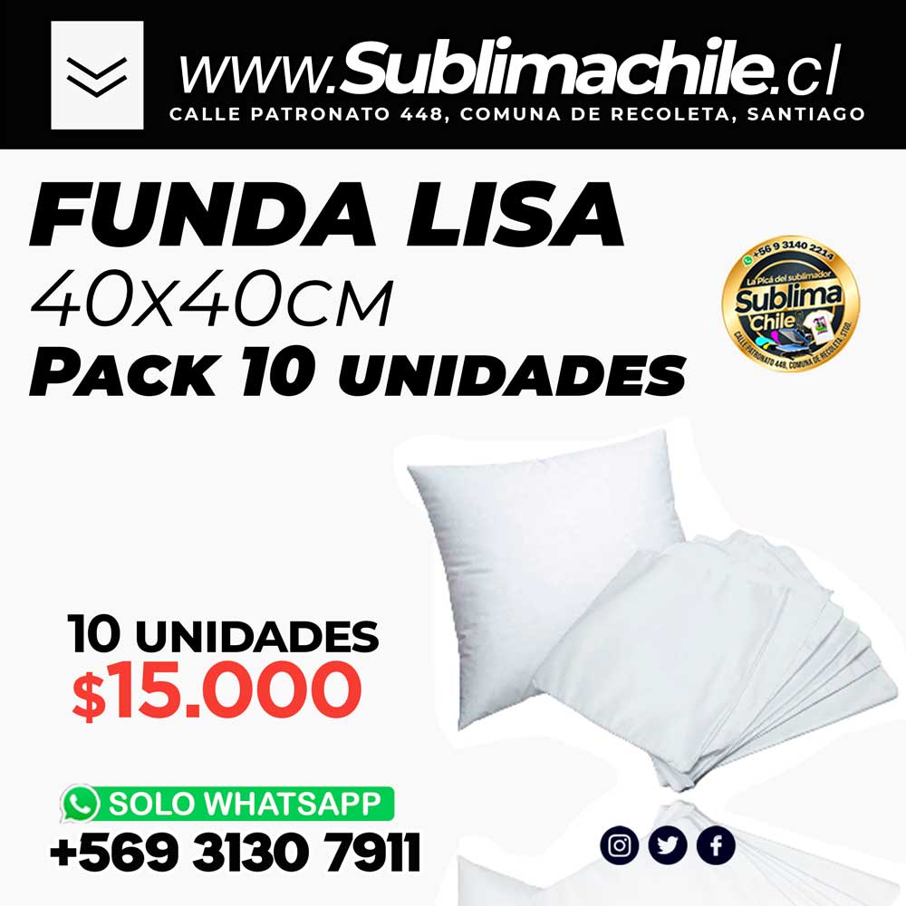 Pack 10 Funda Blanca Lisa para Cojin Sublimable 40x40 cm - Sublimachile -  Santiago Chile