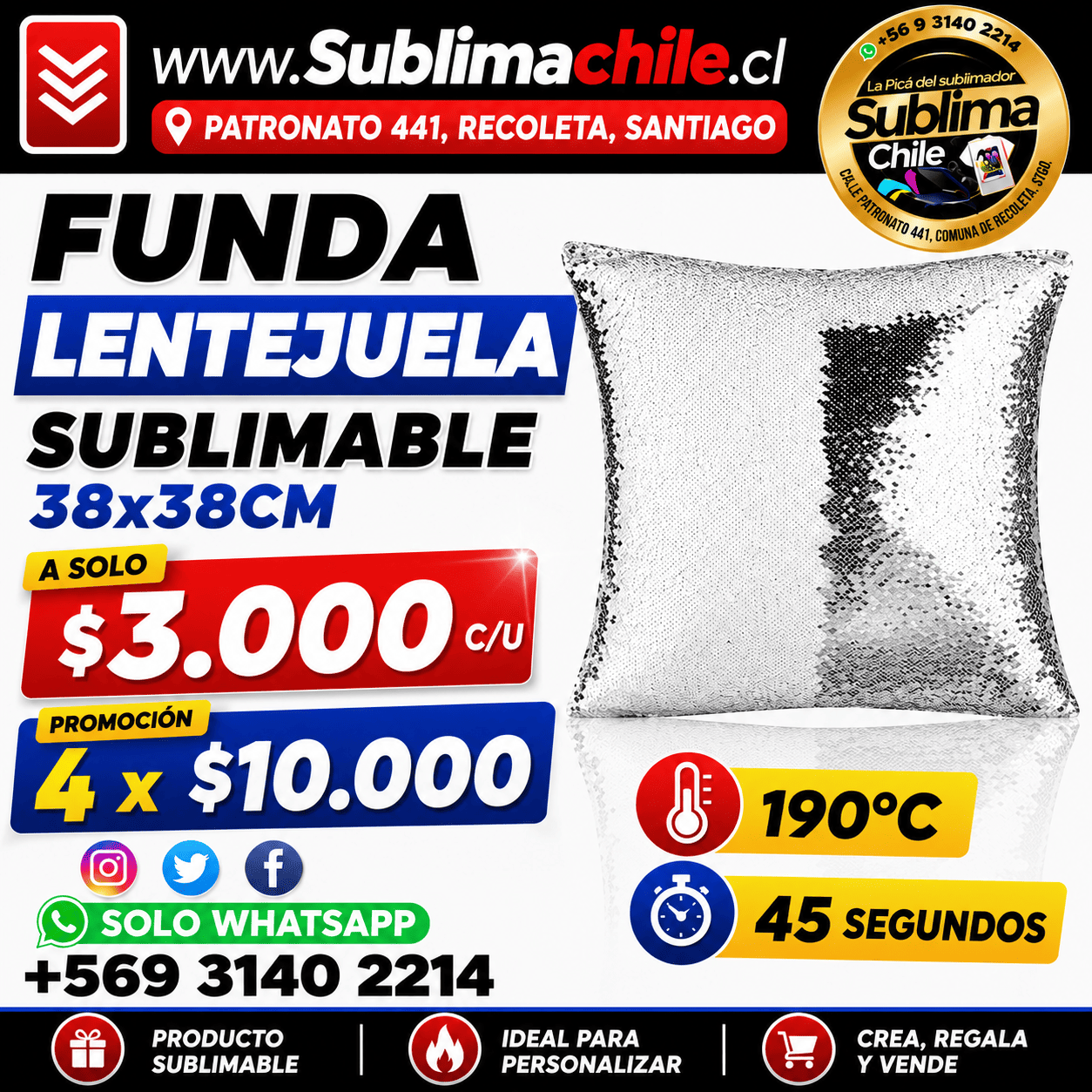 Funda Lentejuelas Sublimable 40x40 cm 1 Funda Lentejuelas Sublimable 40x40 cm
