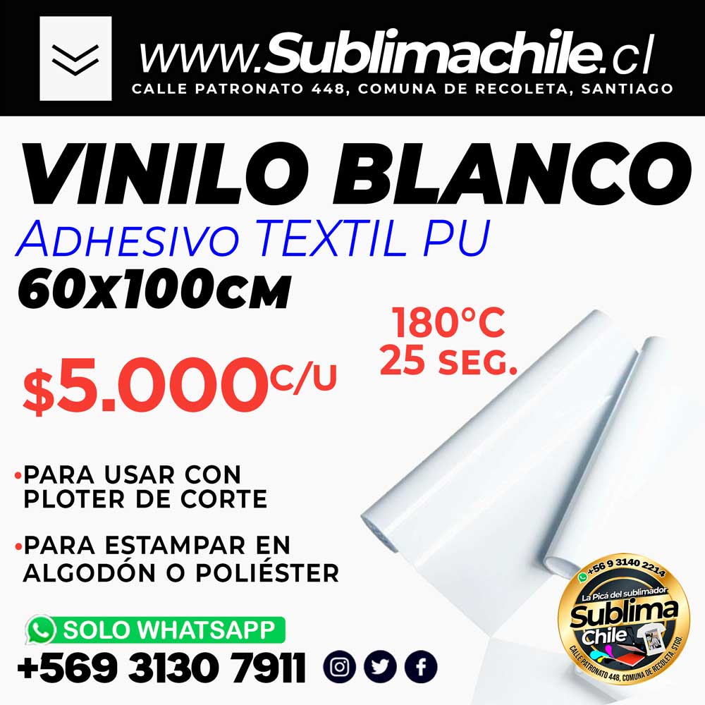 vinilo-textil-pu-blanco-adhesivo-60x100-cm - Sublimachile - Santiago Chile