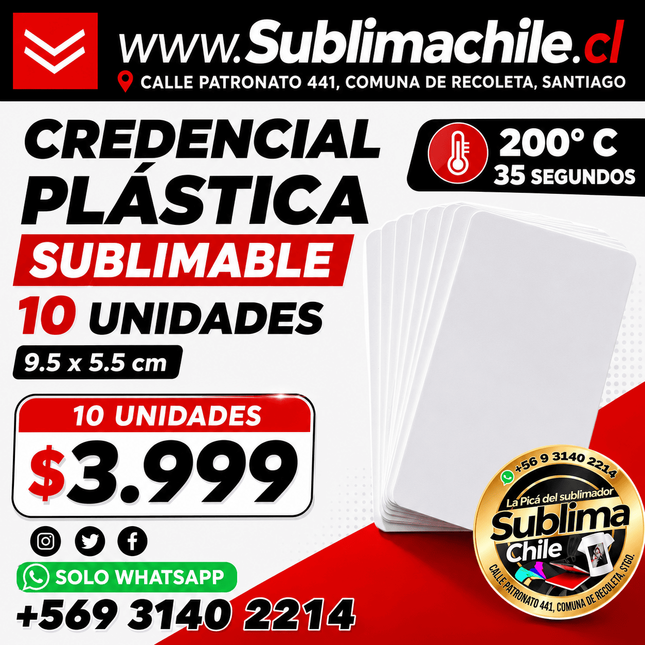 Credencial Plástica Sublimable 9.5 × 5.5 cm 1 Credencial Plástica Sublimable 9.5 × 5.5 cm