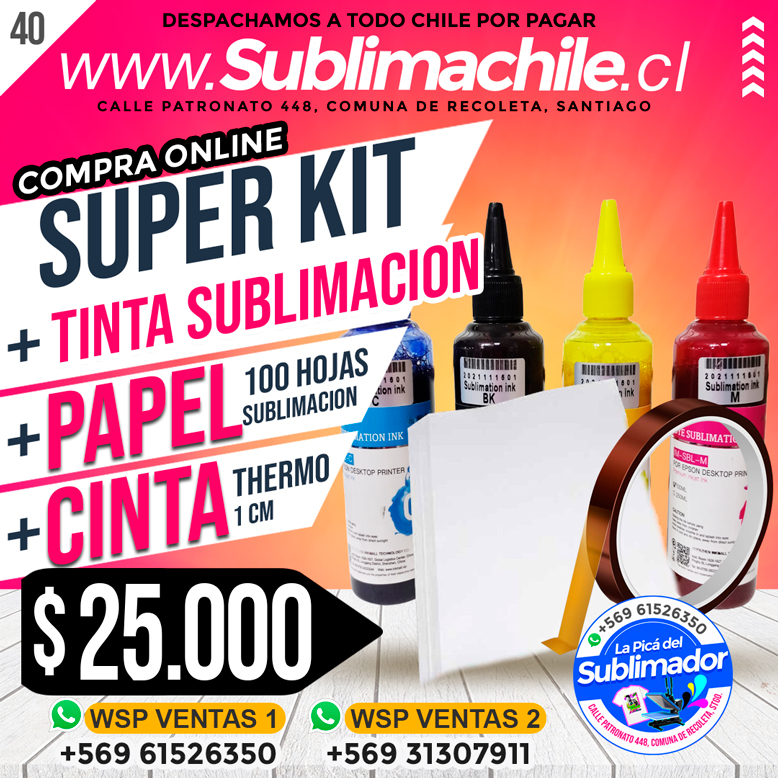 SUPER KIT TINTA+PAPEL+CINTA PARA SUBLIMAR - Sublimachile - Santiago Chile