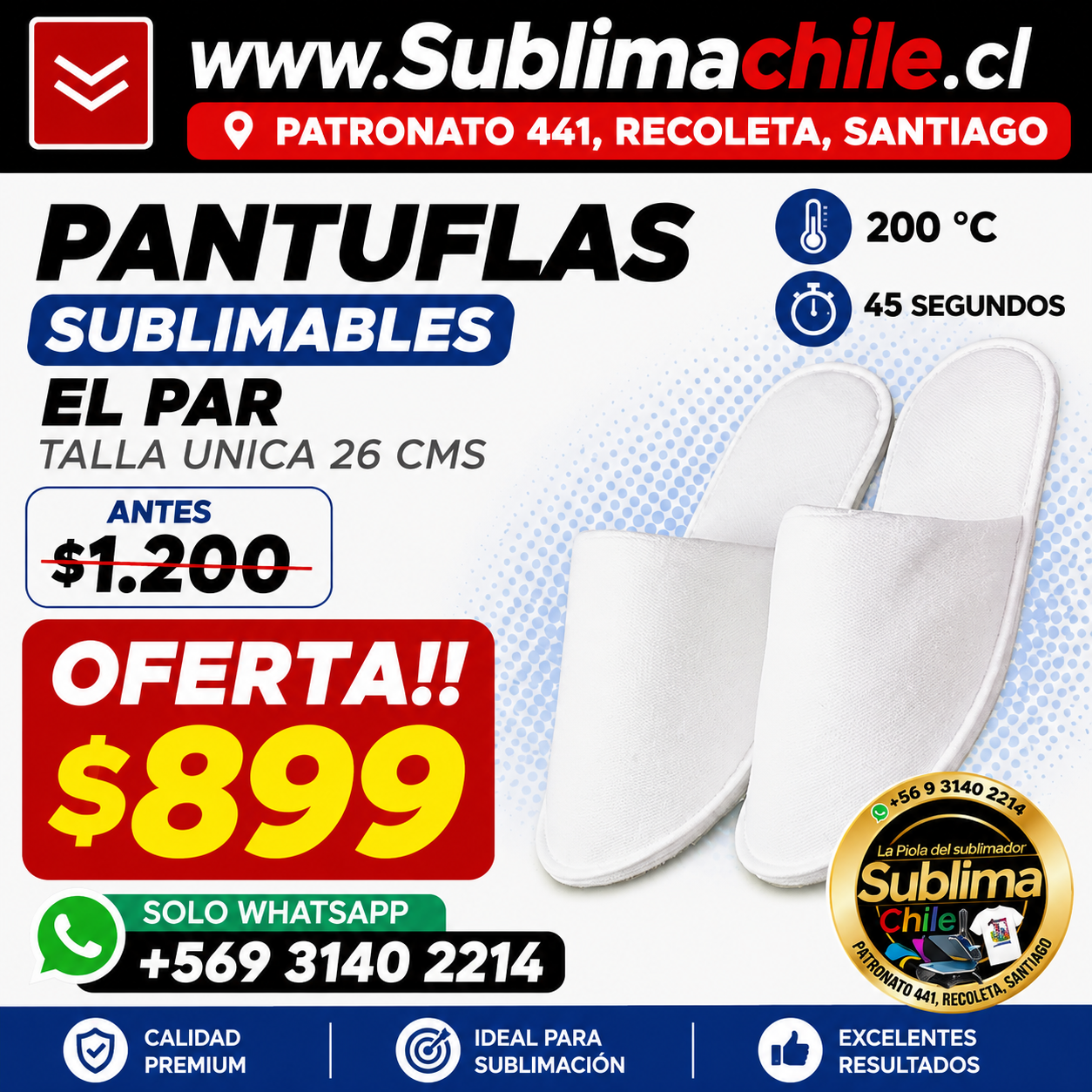Pantuflas Sublimables Talla Única - 26 cm 1 Pantuflas Sublimables Talla Única - 26 cm