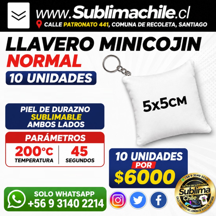 Llavero Mini Cojín Sublimable - 10 und. 1 Llavero Mini Cojín Sublimable - 10 und.