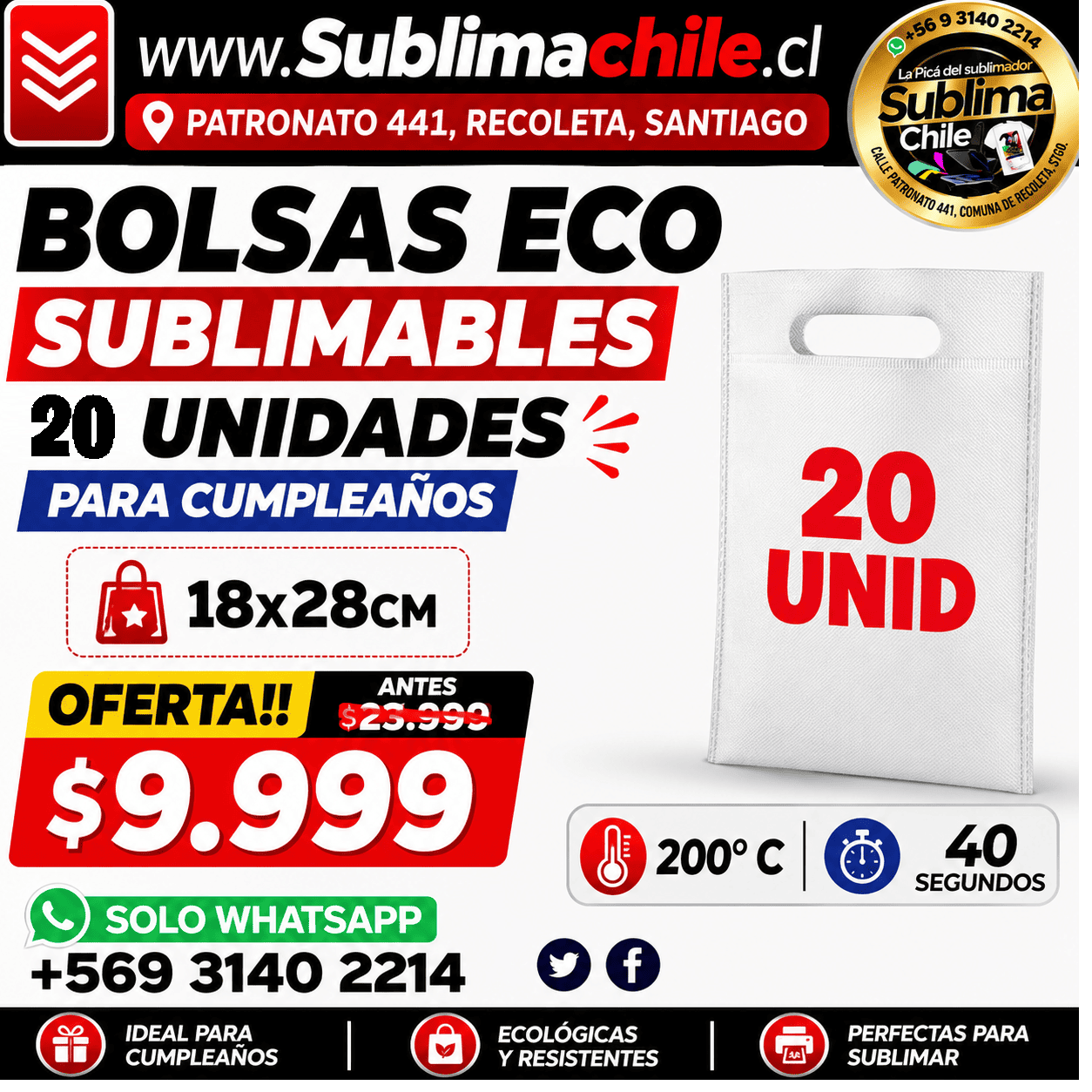 Bolsas Eco TNT Sublimables 18x28cm 1 Bolsas Eco TNT Sublimables 18x28cm