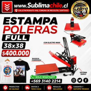 Estampadora de Poleras Full 38x38 cm con Electroimán y Bandeja Corredera