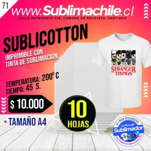 Papel A4 Sublicotton 10 hojas