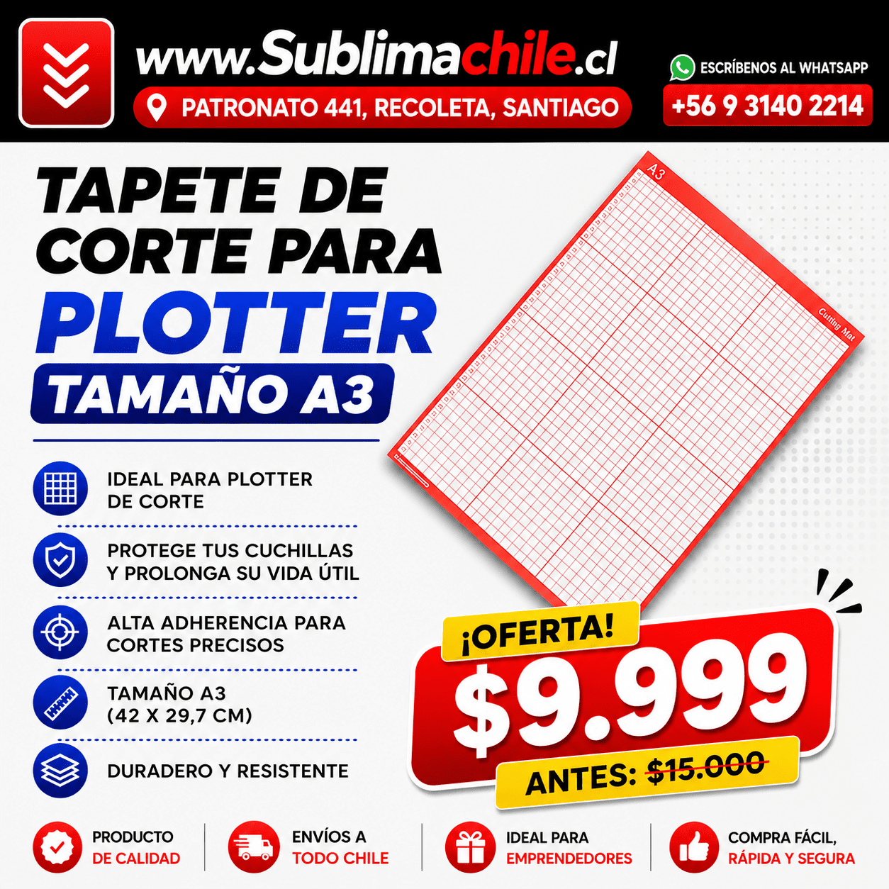 Tapete de Corte para Plotter - Tamaño A3 1 Tapete de Corte para Plotter - Tamaño A3