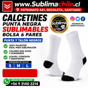 Pack 60 pares Calcetines Para Sublimar Blanco Punta y talon Negra