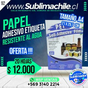 Papel Foto Adhesivo STICKER al AGUA 20 Hojas