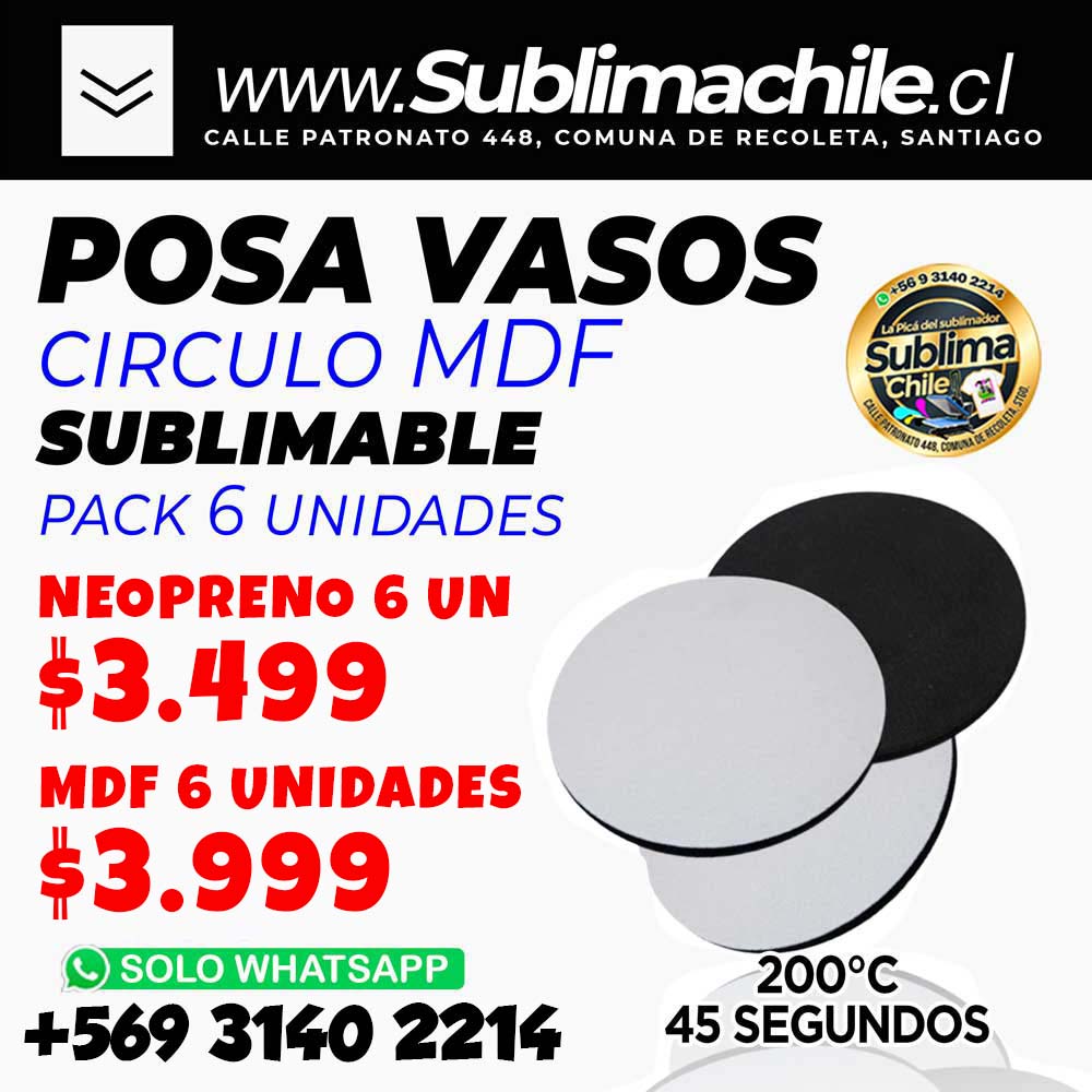 Posavaso Sublimable 6 Unidades NEOPRENO 1 Posavaso Sublimable 6 Unidades NEOPRENO