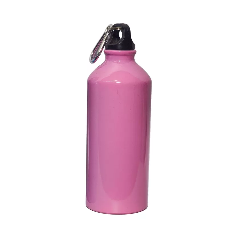 botella rosada de auliminio con fondo blanco jpg