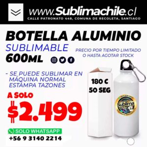 Botella de Aluminio Sublimable 600 ml