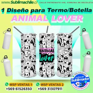 Diseño para Botella/Termo sublimable 20 oz - Amante de los animales - 300 DPI