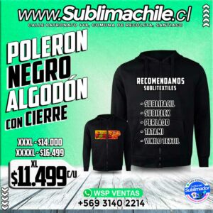 Poleron Algodón Negro con Cierre