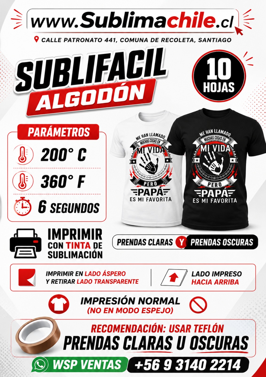 Sublifácil para Algodón | 10 Hojas | Imprime con Tinta de Sublimación | Prendas Claras y Oscuras 1 Sublifácil para Algodón | 10 Hojas | Imprime con Tinta de Sublimación | Prendas Claras y Oscuras