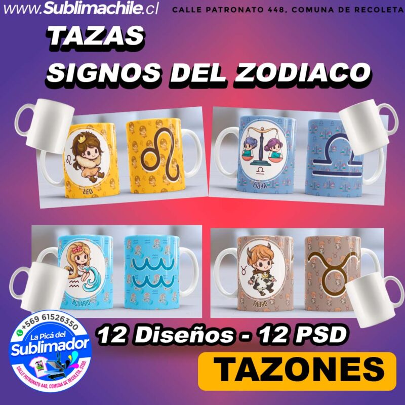 12 Disenos Signos del Zodiaco para Sublimar Tazones PSD