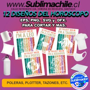 12 Diseños del Horóscopo para Sublimar - EPS, PNG, SVG y DFX