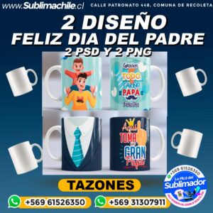 2 Diseños Dia del Padre para Sublimar Tazones Editable - PNG y PSD
