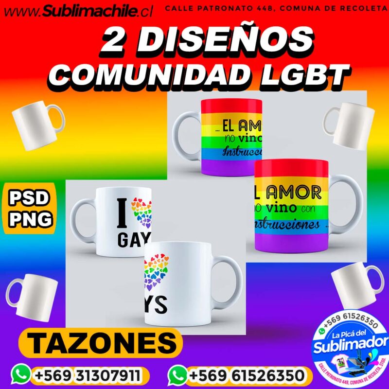 2 Disenos Editables de la comunidad LGBT para Sublimar en Tazones PNG y PSD