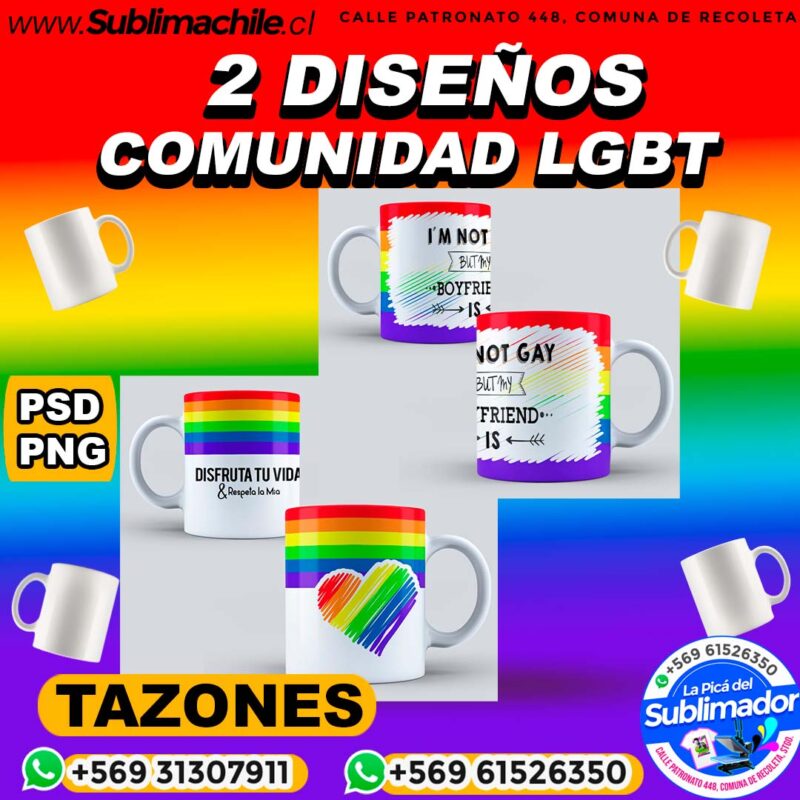2 Disenos Editables de la comunidad LGBT para Sublimar en Tazones PSD y PNG