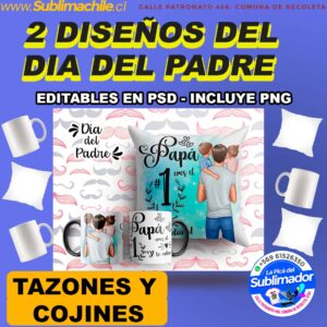 2 Diseños de Feliz Dia del Padre para Sublimar Tazones y Cojines Editables - PSD y PNG