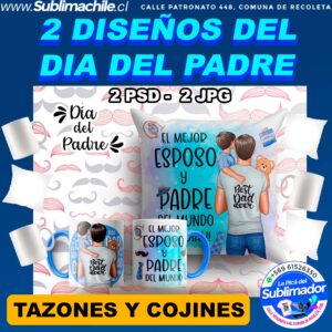2 Diseños Dia del Padre para Sublimar Cojines y Tazones Editables - PSD y JPG