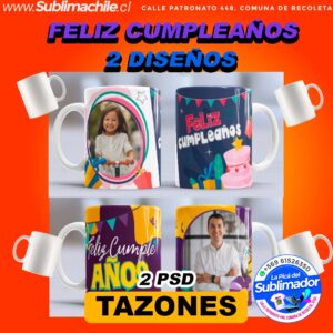 2 Diseños de Feliz Cumpleaños para Sublimar en tazones - PSD Editables