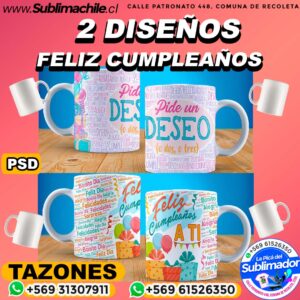 2 Diseños Feliz Cumpleaños para Sublimar Tazones - PSD Editables