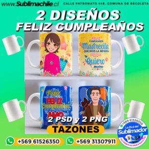 2 Diseños Feliz Cumpleaños para Sublimar Tazones - PNG y PSD Editables