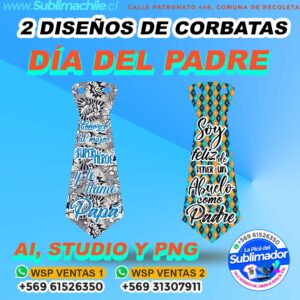 2 Diseños de Corbatas Dia del Padre para sublimar - AI, STUDIO y PNG