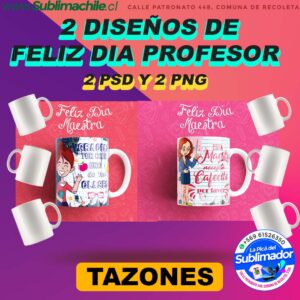 2 Diseños de Feliz día del Profesor Editables para Sublimar Tazones - PNG y PSD