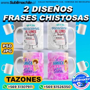 2 Diseños de Frases Chistosas para Sublimar en Tazones Editables - PSD Y JPG
