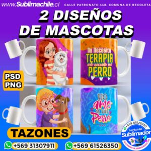 2 Diseños Editables de Mascotas para Sublimar en Tazones - PNG y PSD