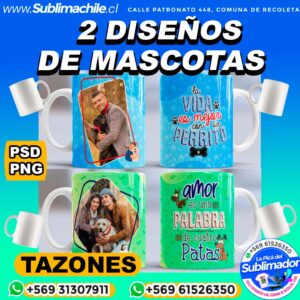 2 Diseños de Mascotas para Sublimar en Tazones Editables - PNG y PSD