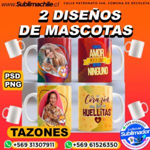 2 Diseños de Mascotas para Sublimar en Tazones Editables - PSD y PNG