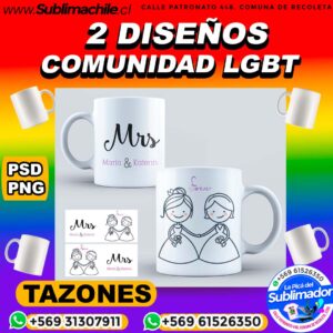 2 Diseños de la Comunidad LGBT para Sublimar Tazones Editables- PNG y PSD