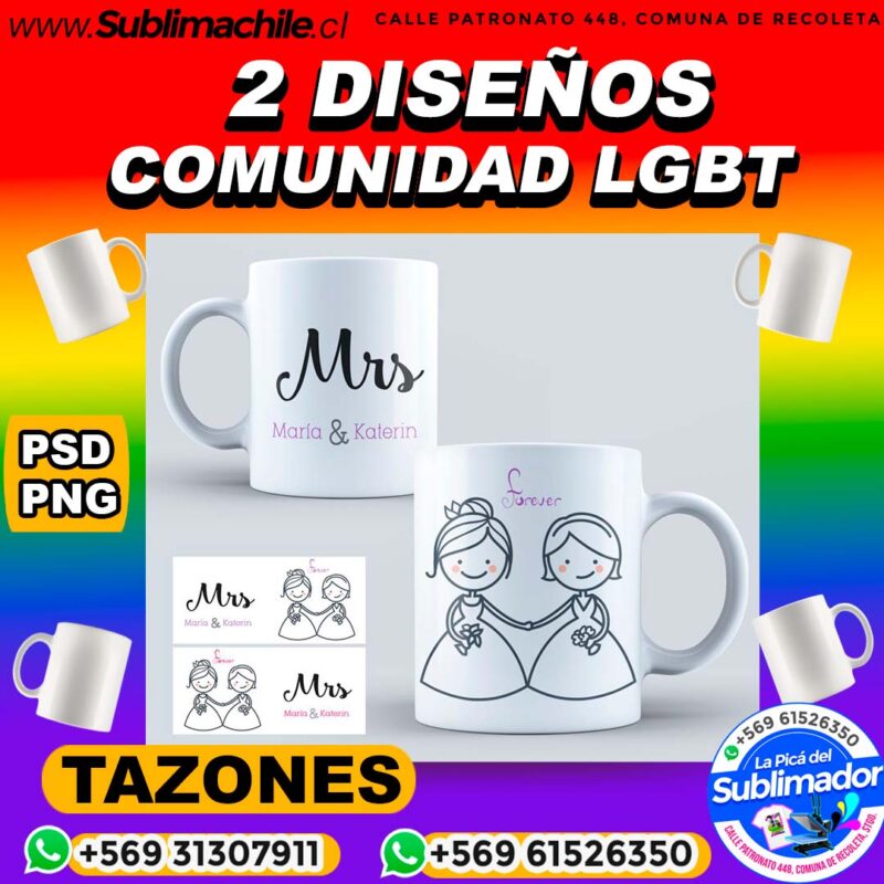 2 Disenos de la Comunidad LGBT para Sublimar Tazones PNG y PSD